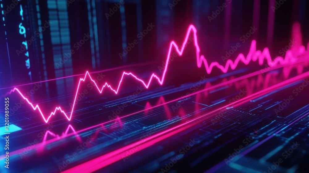 Poster stock market chart with neon colors displaying financial trends and data visualization analysis