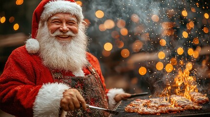 Santa Claus Grilling Delicious Christmas Meat