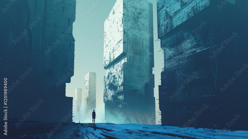 Poster explore unexpected camera angles in a dystopian landscape using a pixel art style play with perspect