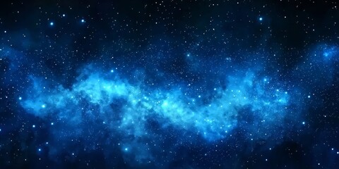 Fototapeta premium Beautiful blue watercolor space background featuring stars and a nebula.