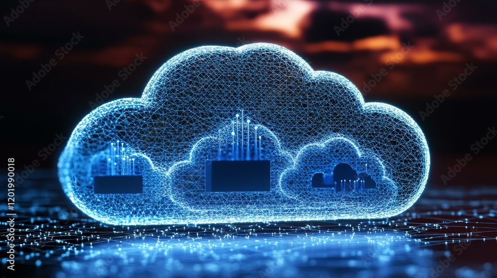 Poster abstract cloud computing network illustration