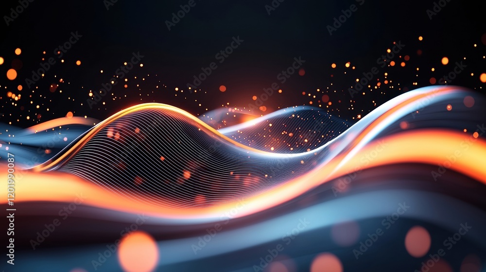 Poster dynamic abstract tech wave with glowing particles digital landscape visual art futuristic environmen