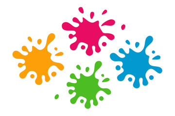 Bright Ink Blots and Paint Splatter Illustration: Blue, Yellow, Green, and Pink