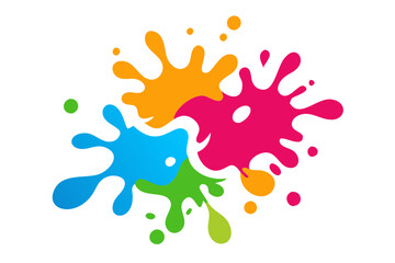 Colorful paint splatters vibrant ink blots blue yellow green pink, and abstract art, on a Transparent background