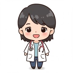 Fototapeta premium Adorable Cartoon Female Doctor Smiling Childlike Physician Healthcare Illustration