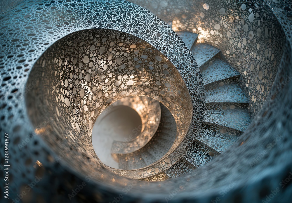 Aufkleber intricate spiral staircase design featuring a unique pattern of holes and smooth curves, perfect for