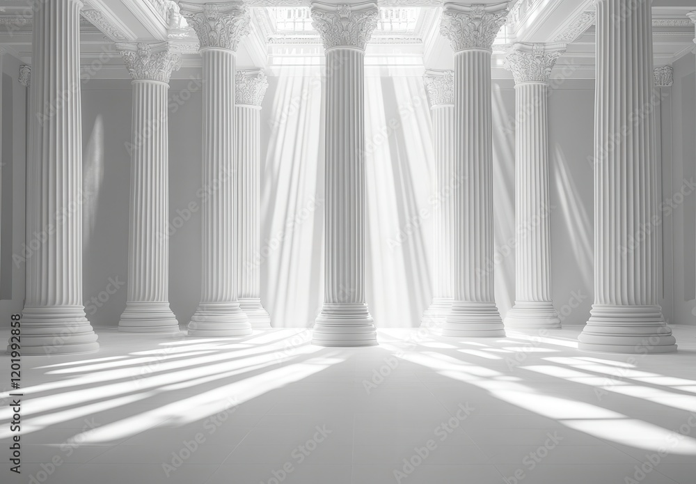 Poster majestic interior of a classical architecture space illuminated by soft rays of light streaming thro