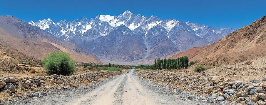 Majestic Mountain Road: Serene Valley Landscape Photography