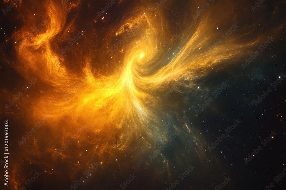 Poster vibrant galaxy with swirling nebula and glowing planets in a cosmic dance of colors and light. gener