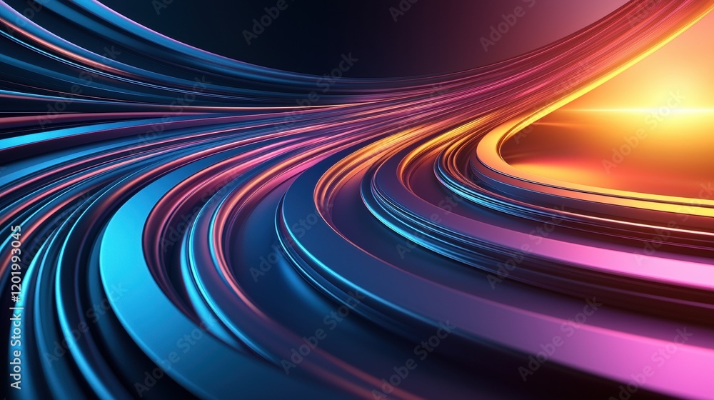 Poster vivid upward spiraling glowing abstract rings displaying dynamic flow digital realm graphic art futu