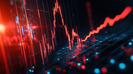 Red and blue background with line graph data visualization for business analysis and presentations
