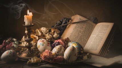 a vintage Easter setting , book