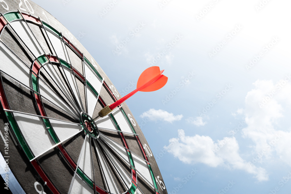 Poster dart on target with sunlight background