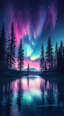 Fototapeta premium Aurora Borealis reflected in a tranquil lake.