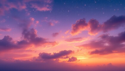 Fototapeta premium Stunning Sunset Sky Purple Orange Cloudscape Night Stars