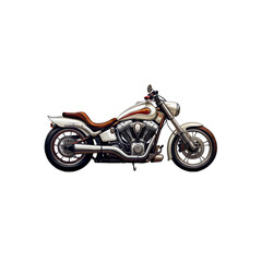 Fototapeta premium Classic Cruiser Motorcycle: A sleek, white and brown cruiser motorcycle, exuding vintage charm and powerful presence, with its gleaming chrome accents and saddlebags.