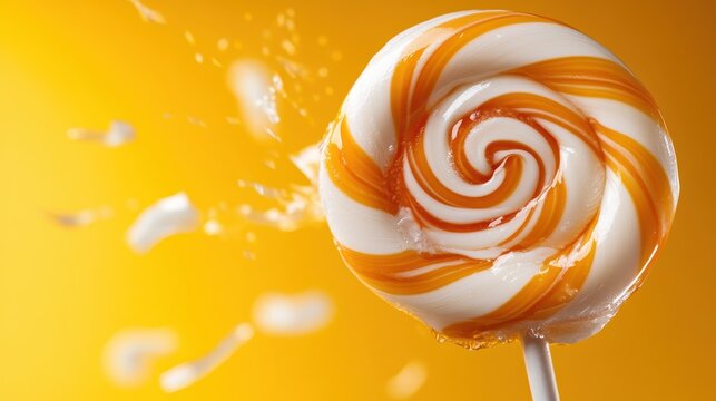 A beautifully captured lollipop with a dynamic splash of syrup, exemplifying the joy of sweets and the playful spirit of confectionery arts.