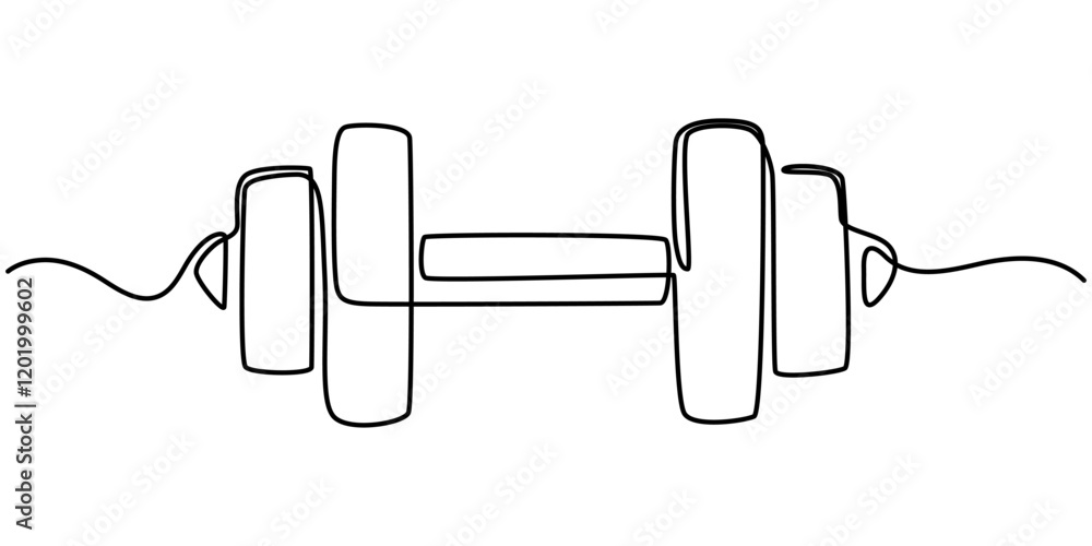 Poster dumbbell continuous one line drawing. heavy dumbbell isolated white background. vector illustration,