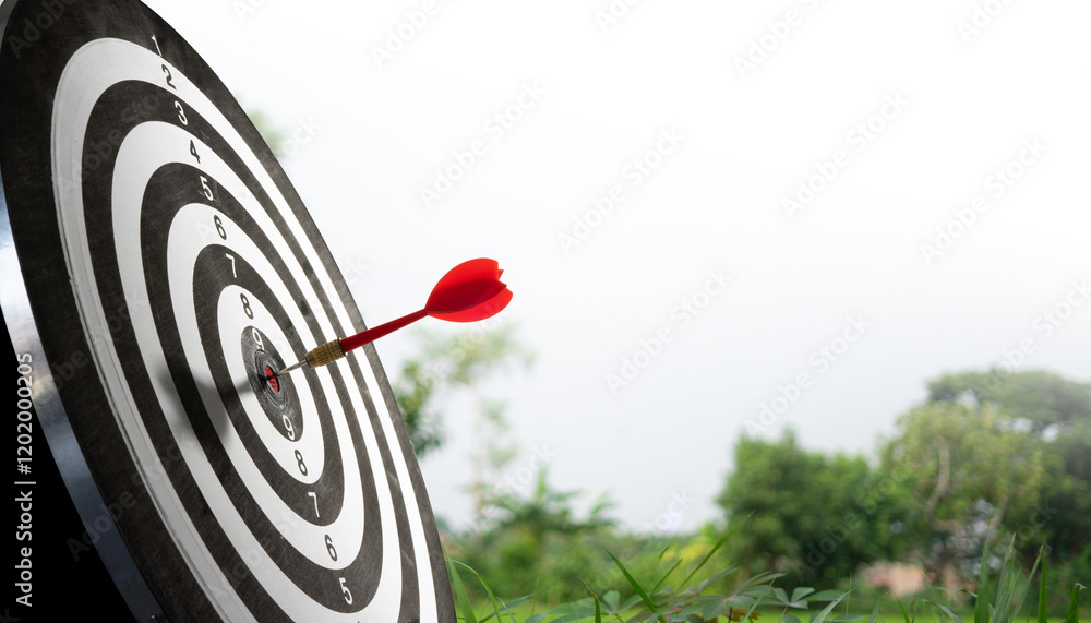 Poster arrow with target board on playing field background