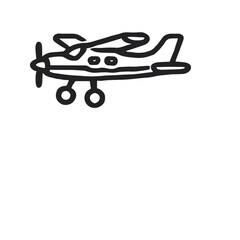 Minimalistic black-and-white line art icon of simple airplane in clean professional vector style