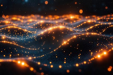 abstract digital network visualization with glowing nodes and connections spanning globe, deep space background, corporate tech aesthetic