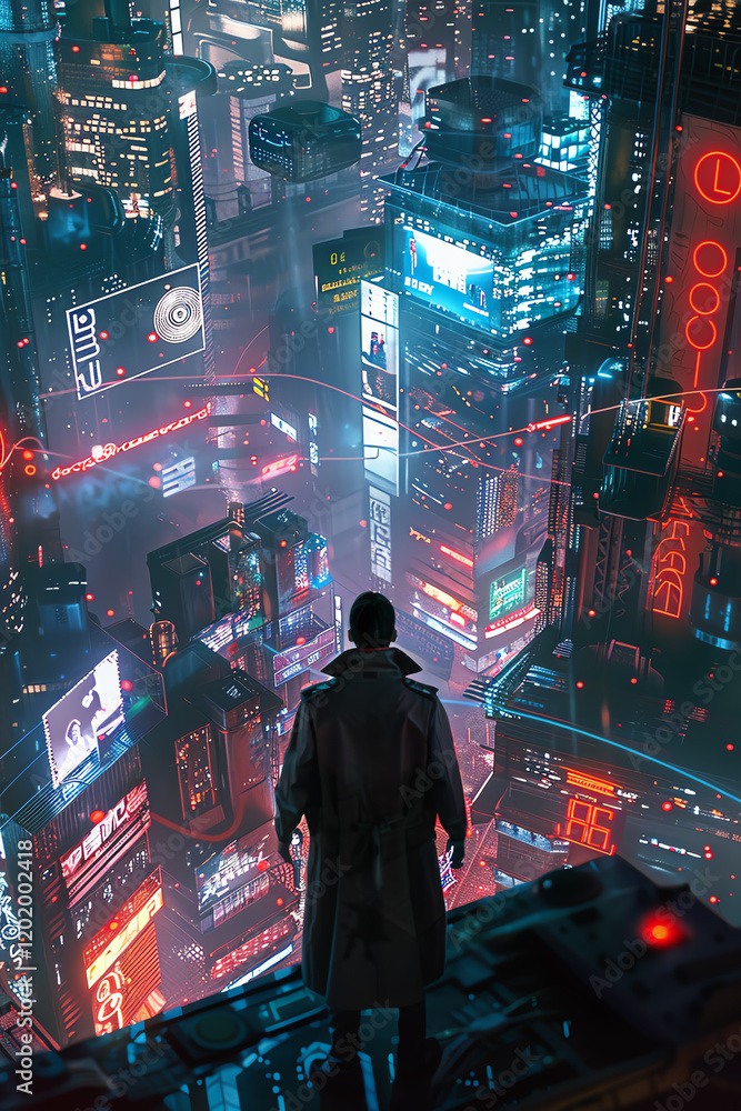 Aufkleber transform a futuristic cityscape with sleek, holographic interfaces in a digital rendering style add