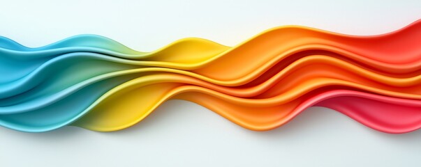 A vibrant, flowing wave of colored materials in blue, yellow, orange, and red, creating an artistic and dynamic visual effect.