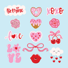 Cute Valentine pink girly bow floral and text element 
