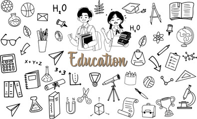 education doodle illustration design element clipart set