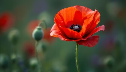 Obraz premium Stunning Red Poppy Flower Closeup in Field