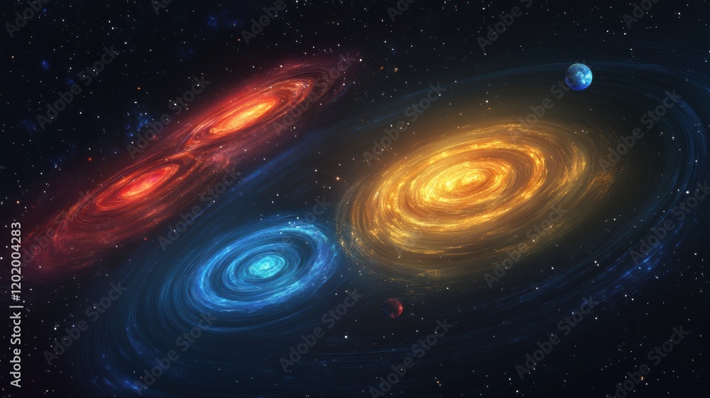 Aufkleber colorful galaxy with swirling nebula and glowing planets in deep space cosmos. generative ai