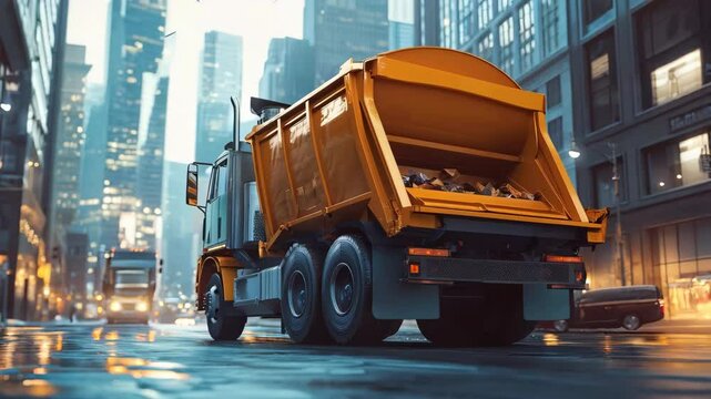 garbage truck on the city street