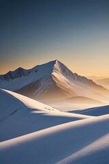 skiers on a snowy mountain slope with a mountain in the background