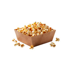 Popcorn Party: A heaping bowl of buttery popcorn spills out from a brown paper tray, inviting you to grab a handful and enjoy a movie night treat. 