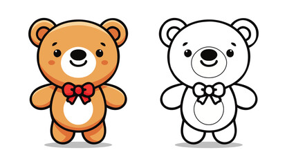 Abstract Cute Teddy Bear Cartoon Vector Illustration Happy face, Fluffy, Childhood Icon Black and White Outline Drawing Smiling Teddy Sitting, Designed Mascot, Symbol, Toy with Transparent background