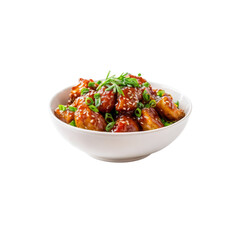 Sweet and Savory Sesame Chicken:  A delectable bowl of sesame chicken, glistening with a rich, savory sauce and garnished with fresh green onions. The chicken is tender and juicy.