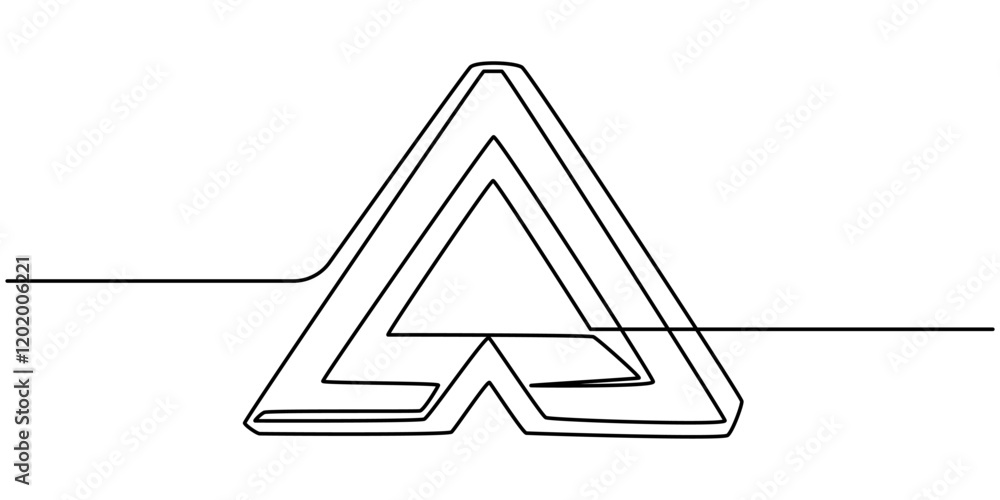 Poster penrose triangle form lines continuous one line drawing, penrose triangle impossible geometry hand d