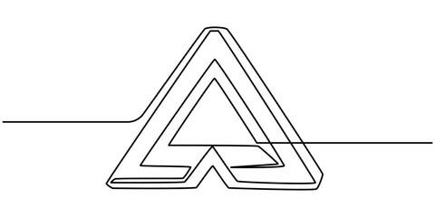 Penrose triangle form lines continuous one line drawing, Penrose triangle impossible geometry hand drawing, Impossible triangle, Impossible geometry optical illusion triangle shape editable strokes. 