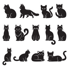 black cat silhouette. black pet silhouette. Set of black cat silhouettes. black cat silhouette. silhouettes of dogs