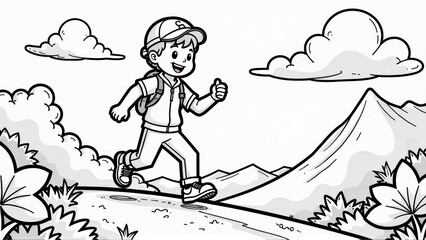 Fototapeta premium Boy Hiking on Mountain Trail, generative Ai, generative Ai