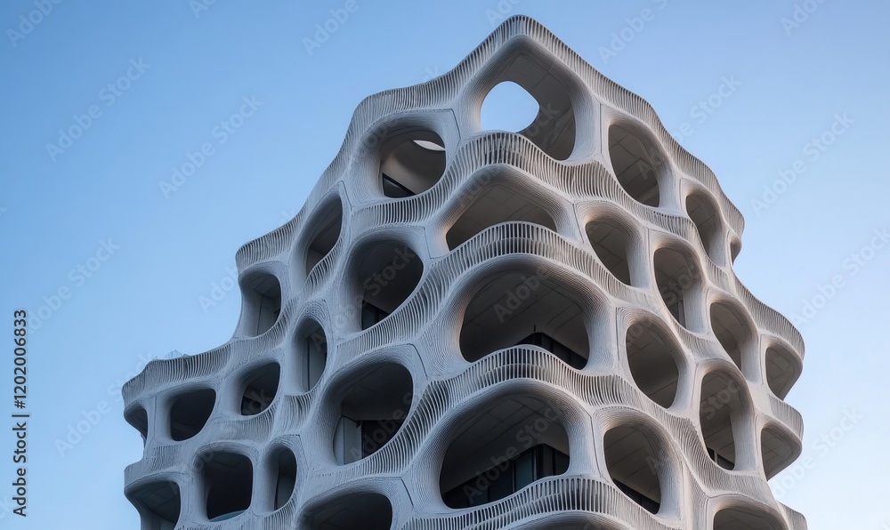 Poster modern architectural design featuring organic shapes and intricate patterns in a stunning building a