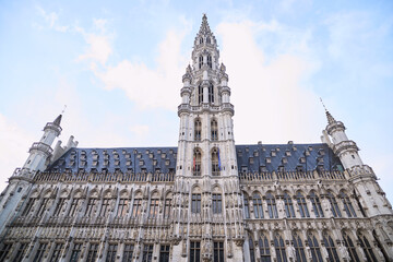 Brussels town hall rising majestically in grand place, belgium. Belgium tourism