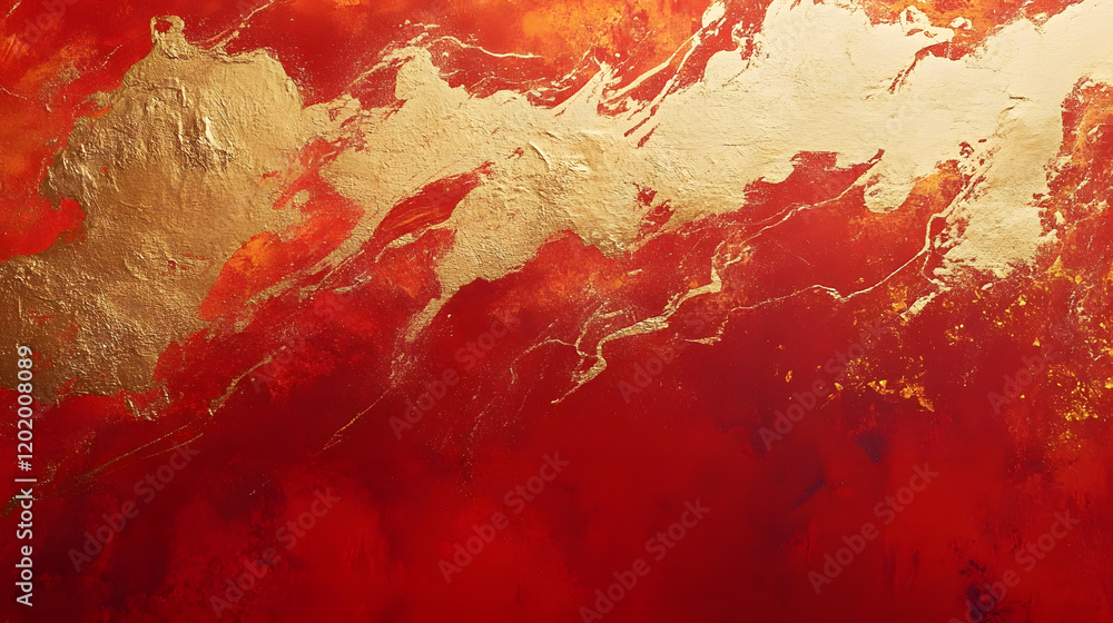 Poster chinese abstract gold ink in red paper texture fat paint on surface background flat lay top view cop