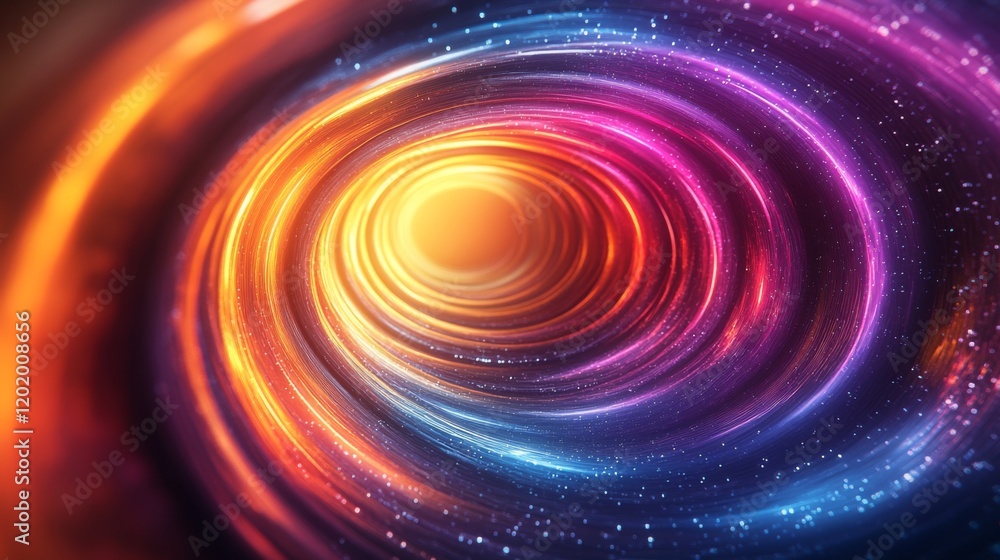 Poster colorful swirling vortex representing a cosmic journey through space and time in a vibrant, abstract