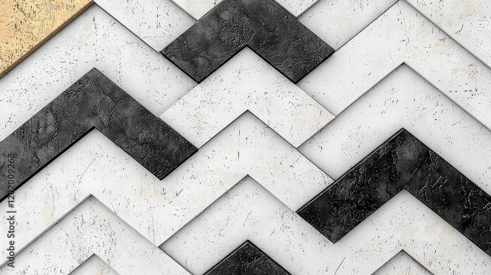 Poster modern abstract geometric background with zigzag patterns in black, white, and gold tones for creati