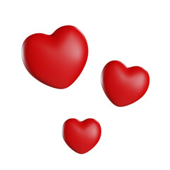three red hearts 3d illustration isolated on transparent background