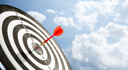 one red dart on target copy space background