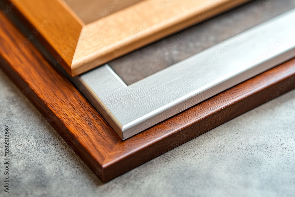 Aufkleber overlapping picture frames displaying diverse materials