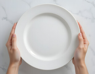 Hands with empty white plate 