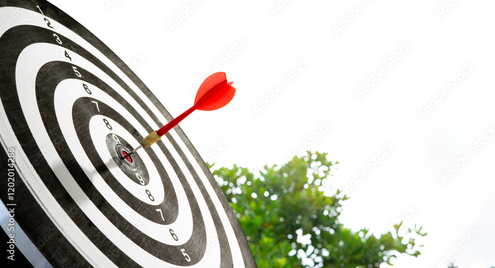Poster red arrow on target copy space background